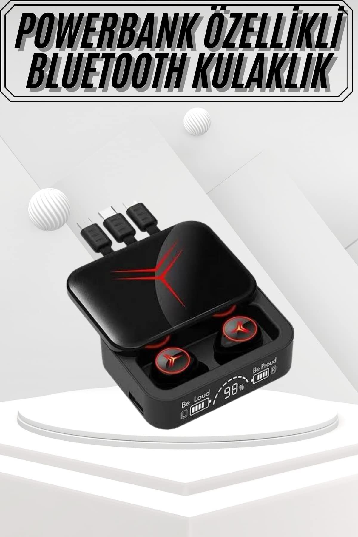 YamanHobi Bluetooth Kulaklık Powerbank Özellikli Kablosuz TWS Kulaklık-Siyah
