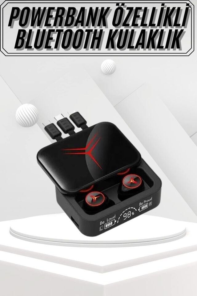 YamanHobi Bluetooth Kulaklık Powerbank Özellikli Kablosuz TWS Kulaklık-Siyah