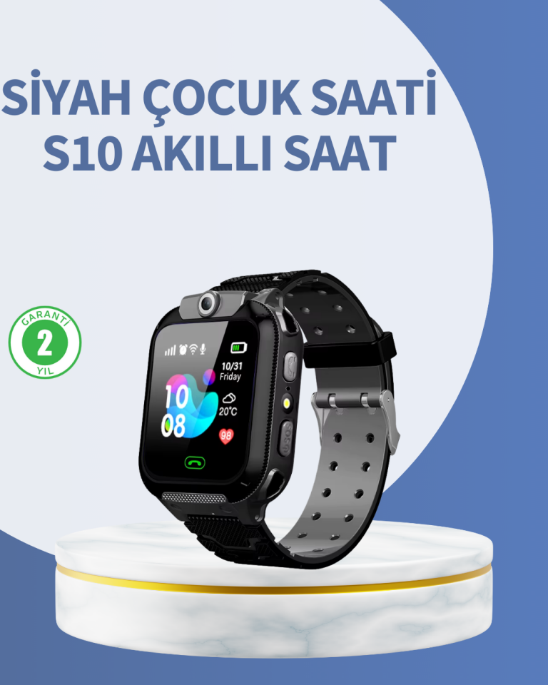 S10 Siyah Akıllı Çocuk Saati Anlık Konum Takibi ve Rota Geçmişi - Lisinya