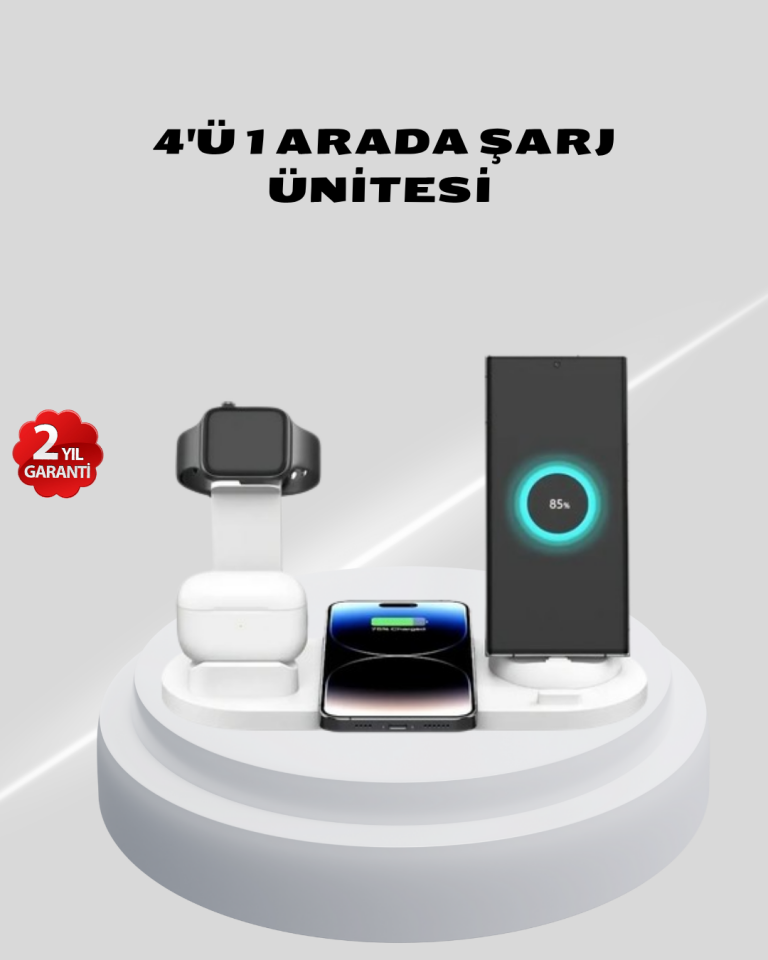 YamanHobi 4'ü 1 Arada Kablosuz Şarj İstasyonu Telefon Saat ve Kulaklık Standı