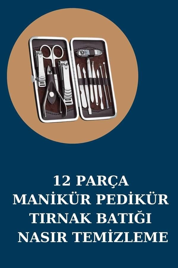 12 Parça Manikür Pedikür Seti Özel Deri Çanta El Ayak Bakımı Akne ve Sivilce Temizleme - Lisinya