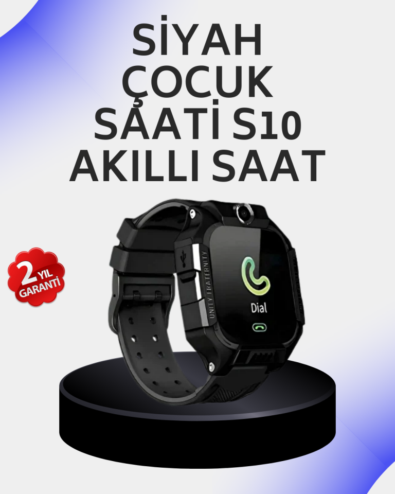 S10 Akıllı Çocuk Saati Siyah Tasarım Adımsayar ve Alarm Fonksiyonu - Lisinya