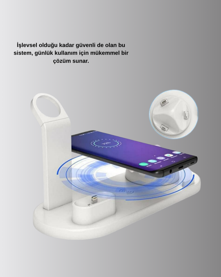 YamanHobi 4'ü 1 Arada Kablosuz Şarj İstasyonu Telefon Saat ve Kulaklık Standı