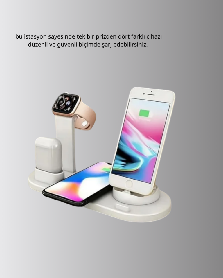 YamanHobi 4'ü 1 Arada Kablosuz Şarj İstasyonu Telefon Saat ve Kulaklık Standı