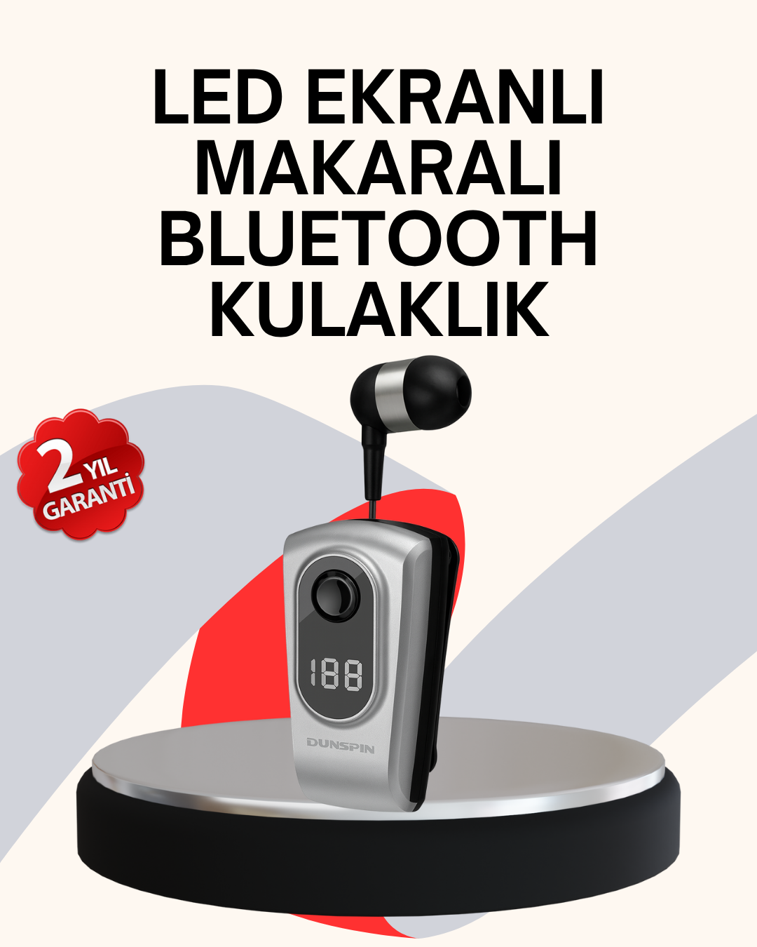 YamanHobi Bluetooth Kulaklık Klipsli Dijital Göstergeli Mikrofonlu Kablosuz Kulaklık