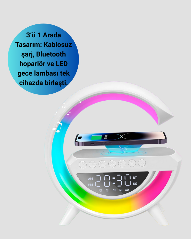 Renkli Işıklı 15W Kablosuz Şarjlı Masa Lambası - Lisinya