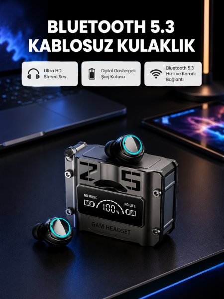Kablosuz Bluetooth 5.3 Kulaklık – Aktif Gürültü Engelleme ve Gecikmesiz Oyun Modu - Lisinya