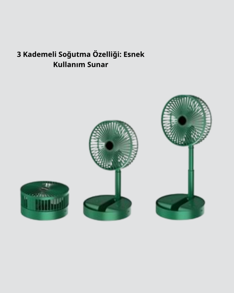 Şarjlı Katlanabilir Mini Fan – 3 Kademe Hız Ayarı, Taşınabilir Tasarım - Lisinya