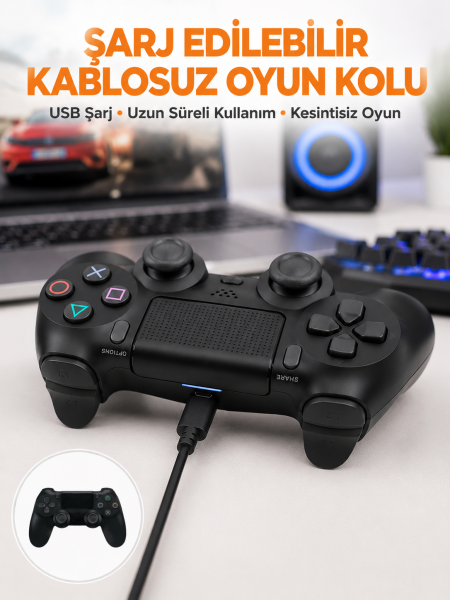 PS4 Uyumlu Kablosuz Oyun Kolu – Titreşimli, Şarjlı ve Ergonomik Yeni Nesil - Lisinya