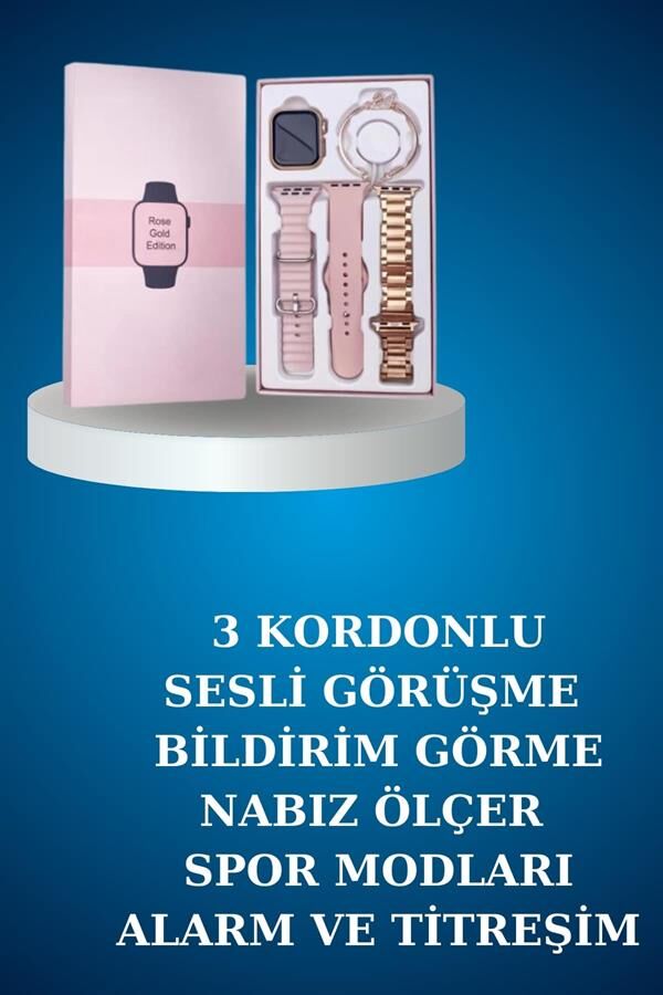 Bluetooth Kulaklık ve Bileklik Hediyeli Yeni Nesil Akıllı Saat 3 Kordonlu