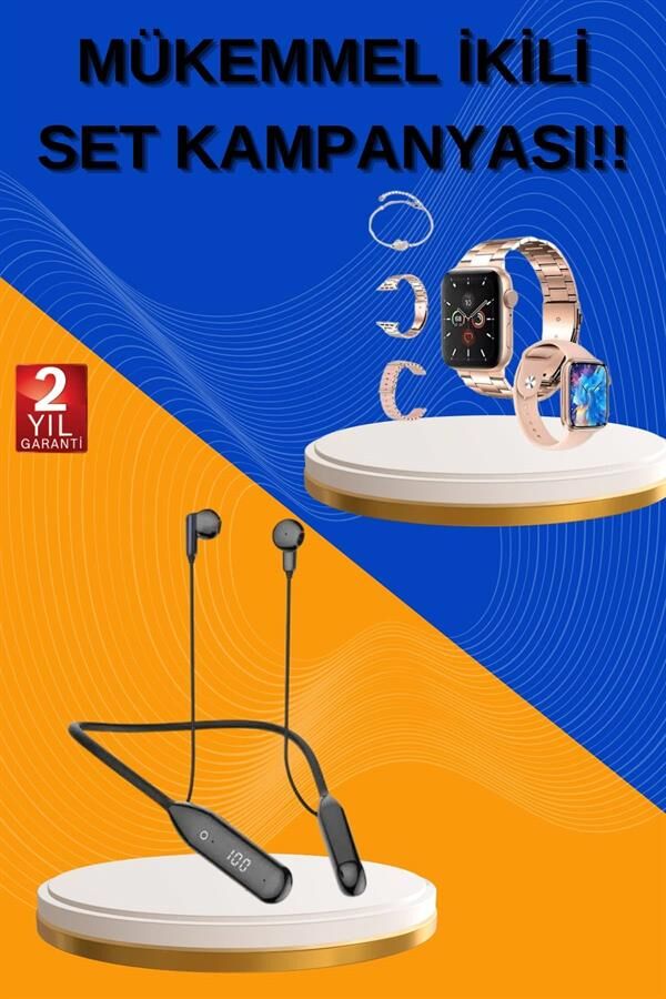 Bluetooth Kulaklık ve Bileklik Hediyeli Yeni Nesil Akıllı Saat 3 Kordonlu