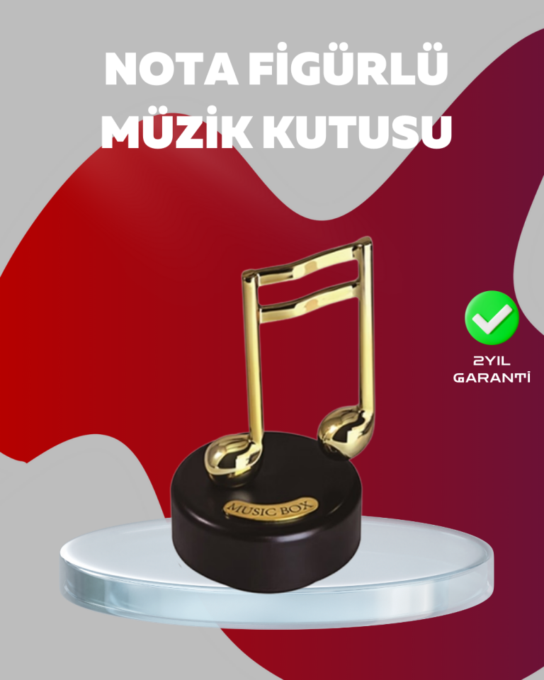 YamanHobi Altın Nota Figürlü Dönen Müzik Kutusu Siyah Standlı