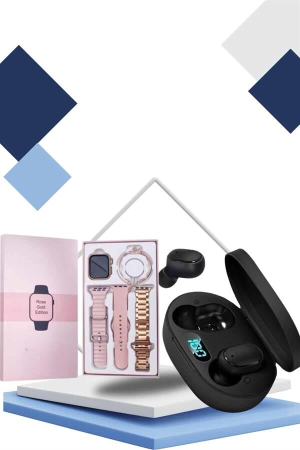 Hediye Bileklikli Akıllı Saat ve Dijital Göstergeli Bluetooth Kulaklık Çoklu Şarj Girişi