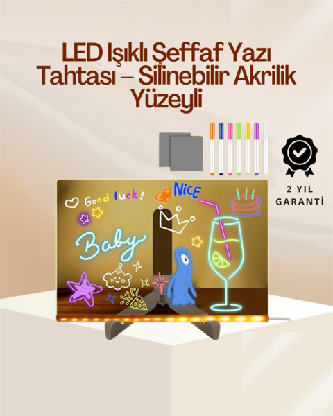 Çocuklar İçin Renkli LED Mesaj Tahtası – Neon Kalemli, Eğlenceli ve Yaratıcı Yazı Panosu - Lisinya