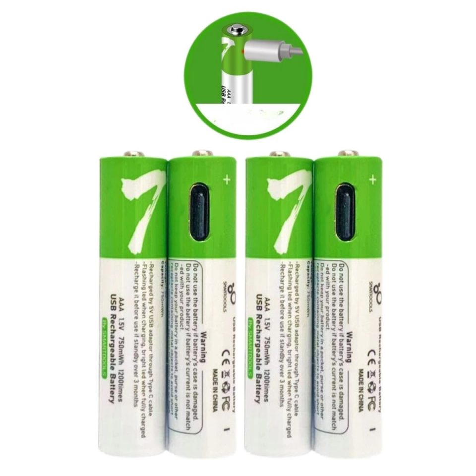 Usb Type-C ile Şarjolabilen 4 Adet AAA 1.5V Lityum Şarjlı Kalem Pil 750 mAH Uzun Ömürlü ( Lisinya )