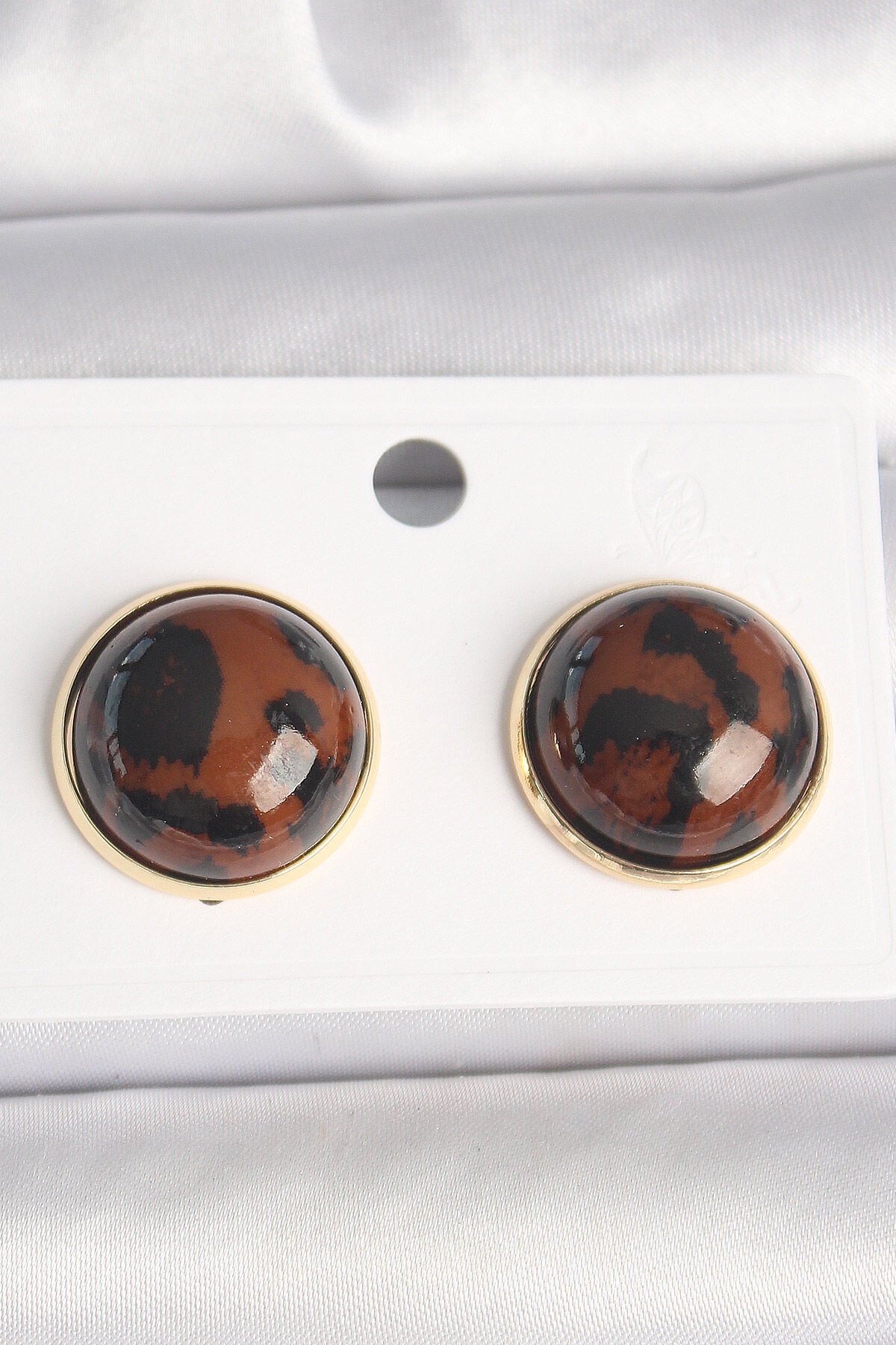 Pirinç Gold Renk 3D Daire Leopar Model Kadın Küpe - Lisinya