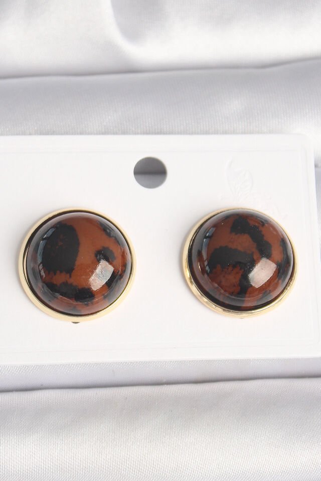 Pirinç Gold Renk 3D Daire Leopar Model Kadın Küpe - Lisinya