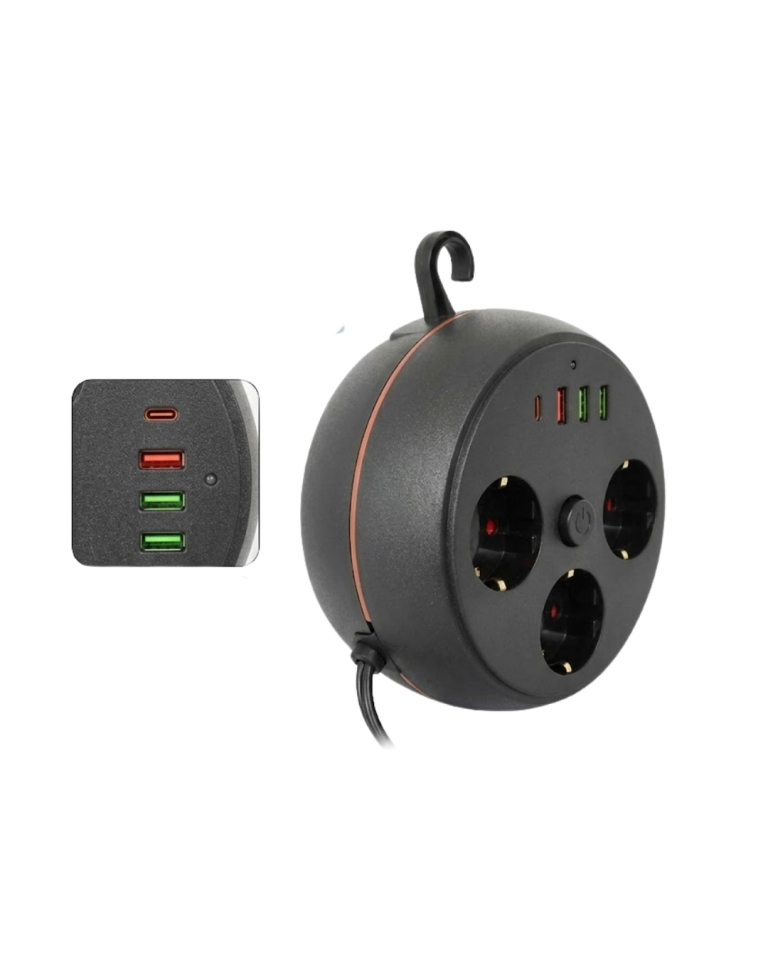 Güvenli Çoklu Priz 3 Priz 3 USB 1 Type C Termal Koruma Uzun Kablo - Lisinya