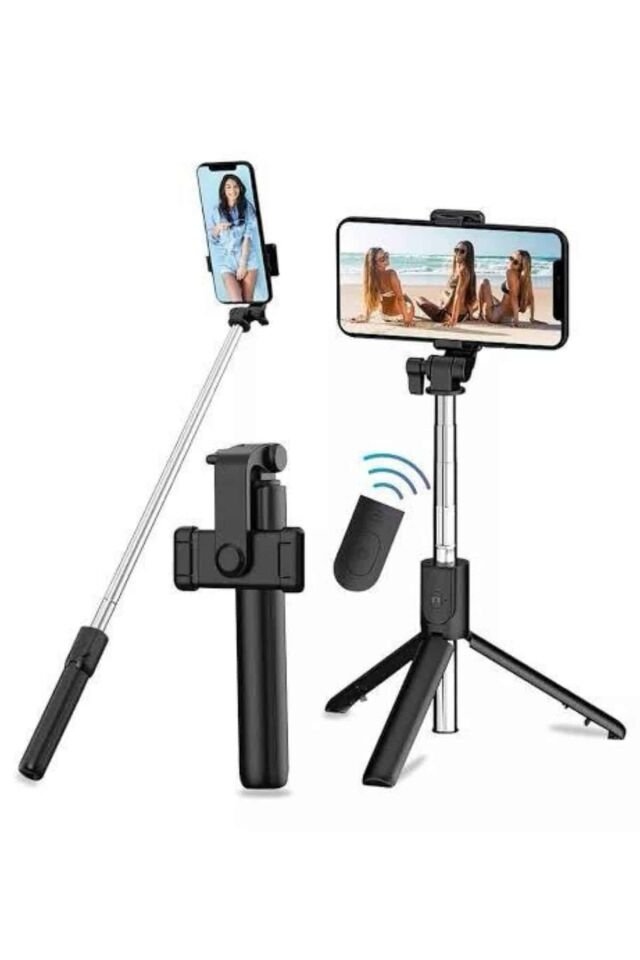 Tripod Selfie Çubuğu Bluetooth Kumandalı Kablosuz Led Işıklı - Lisinya