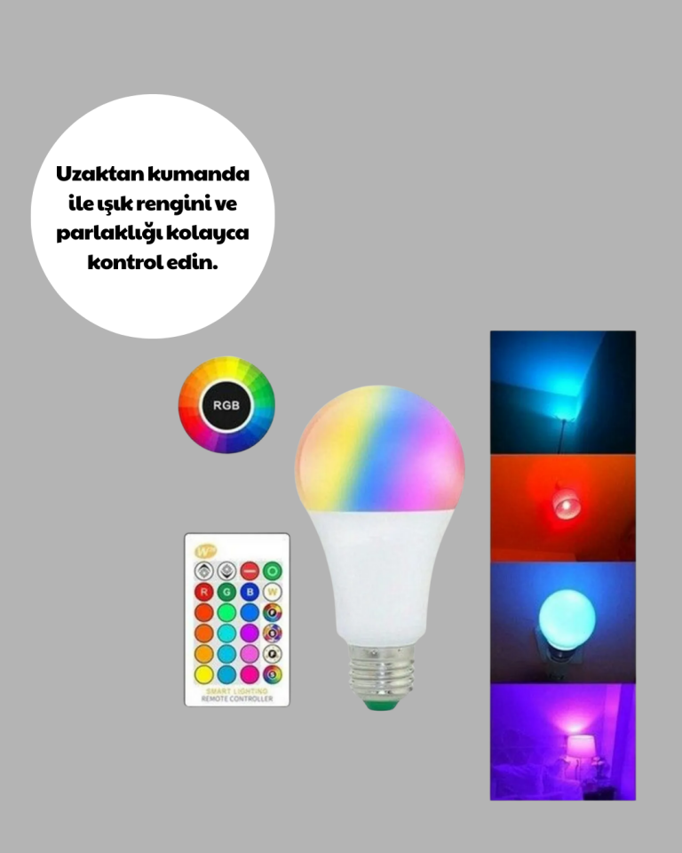 RGB Uzaktan Kumandalı LED Ampul 16 Renk Dekoratif Aydınlatma - Lisinya