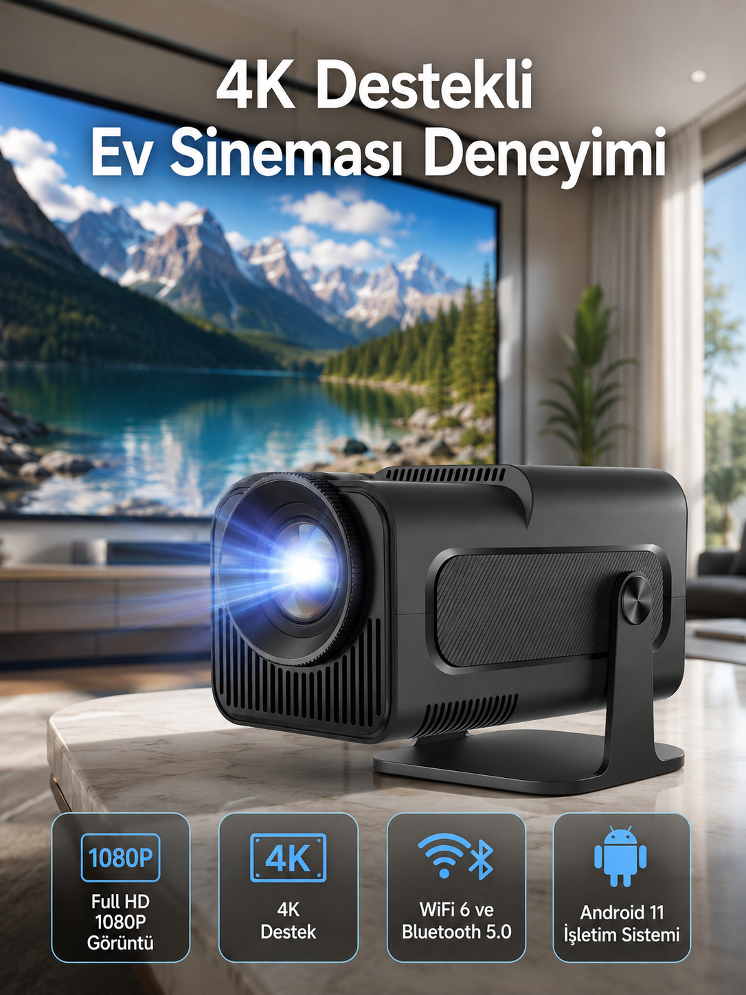 4K Android Smart Wi-fi Çift Kollu Projeksiyon Game Box Kumandalı Taşınabilir Yeni Nesil - Lisinya