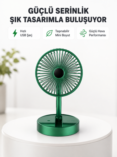 Katlanabilir Mini Fan – 3 Kademeli Soğutma, Şarjlı - Lisinya