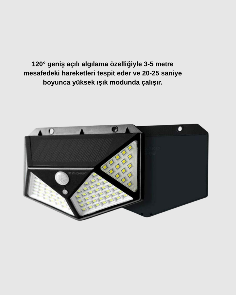 Güneş Enerjili 100 LED Dış Mekan Lamba – Hareket Sensörlü, 2200mAh Bataryalı Solar Aydınlatma - Lisinya