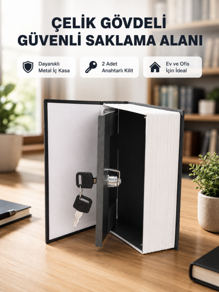 Anahtarlı Gizli Kitap Kasa – Metal İç Yapı, Kamuflajlı Sözlük Tasarım - Lisinya
