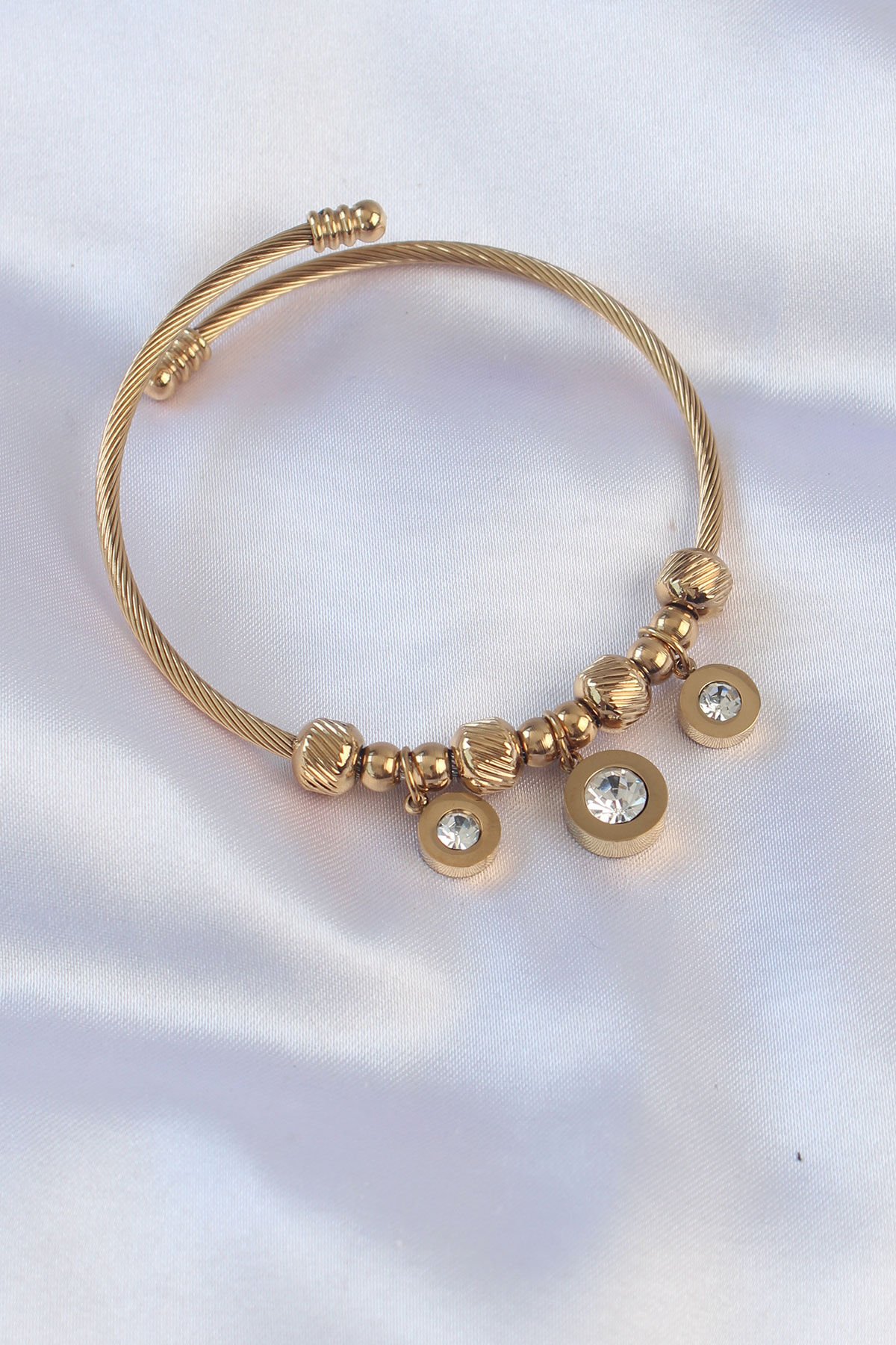316L Çelik Gold Renk Zirkon Taşlı Model Charm Bileklik - Lisinya