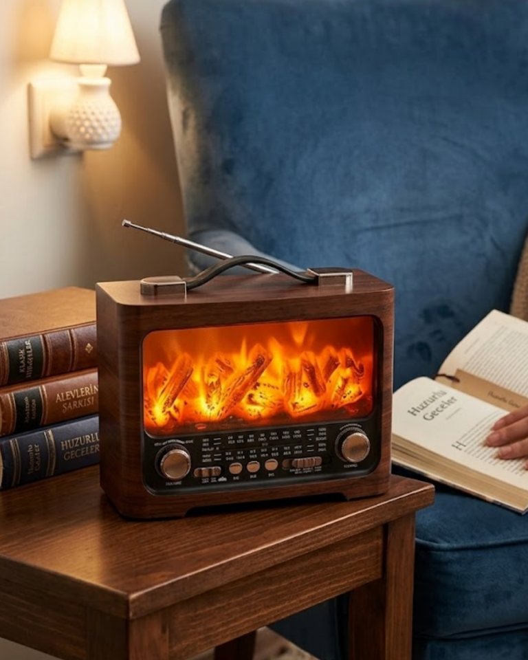 Retro Şömine Tasarımlı Bluetooth Hoparlör FM Radyo USB TF Kart Müzik Çalar - Lisinya