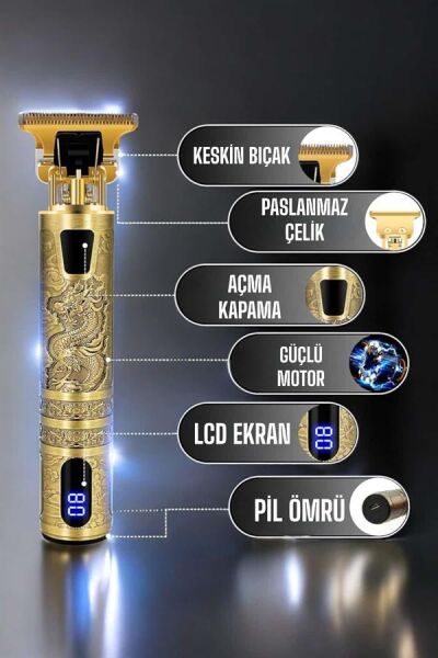 Tıraş Makinesi Şarjlı Profesyonel Saç Kesme Makinesi Gold Çizik Tıraş - Lisinya