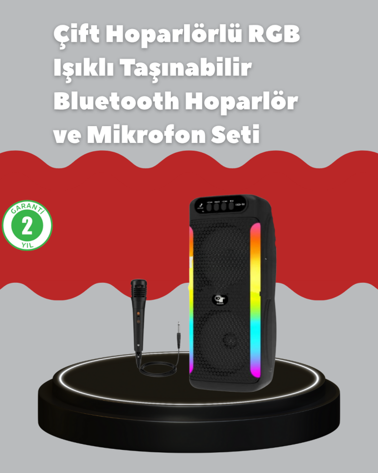 Çift 4 inç Hoparlörlü RGB Işıklı Bluetooth Ses Sistemi - Lisinya