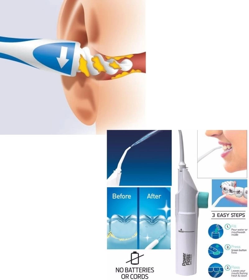 Kulak Temizleme ve Power Floss Mekanik Diş Ve Ağız Temizleme Aleti Seti ( Lisinya )