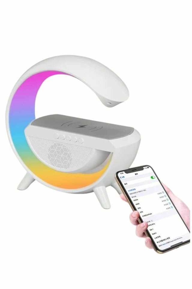 YamanHobi Bluetooth Hoparlör Gece Lambası Kablosuz Şarjlı NFC Destekli Beyaz