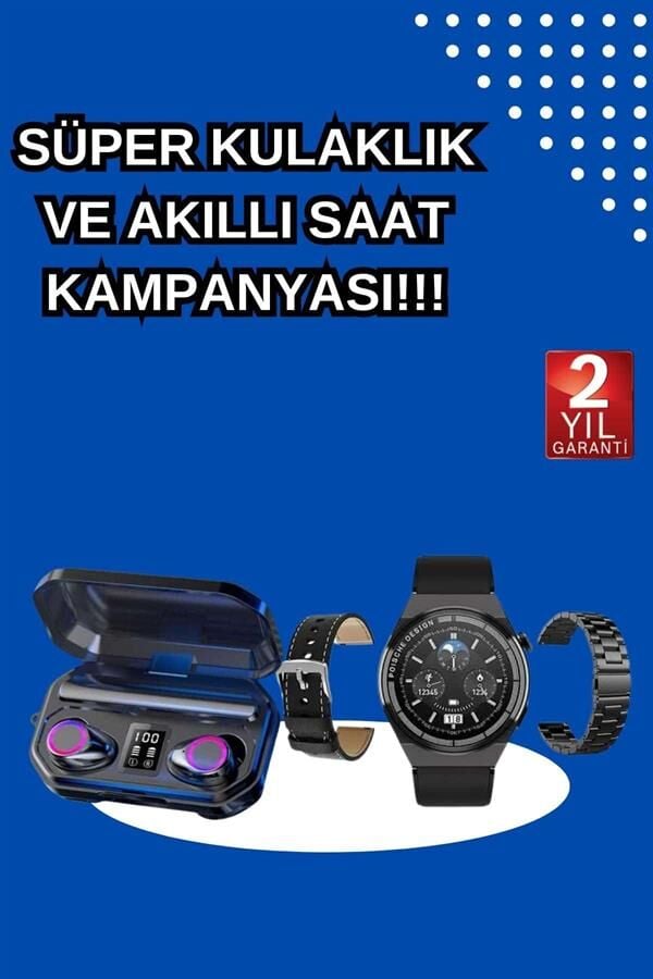 Bluetooth Bağlantılı Akıllı Saat ve Kablosuz Kulaklık Dijital Göstergeli