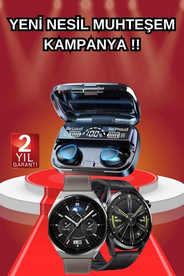 İkili Set Akıllı Saat Ve Bluetooth Kulaklık Kablosuz Uzun Pil Ömrü Spor Modları - YamanHobi