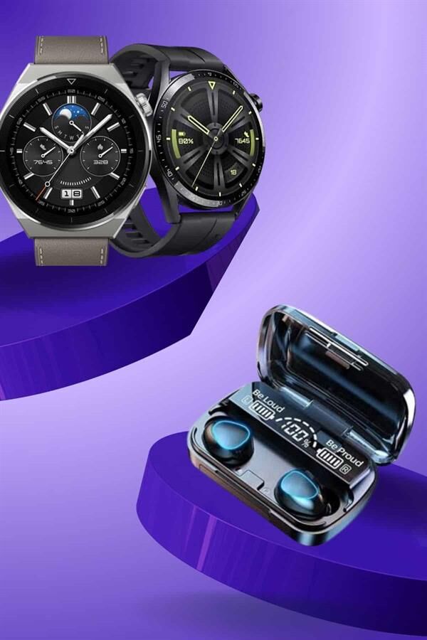 İkili Set Akıllı Saat Ve Bluetooth Kulaklık Kablosuz Uzun Pil Ömrü Spor Modları - YamanHobi