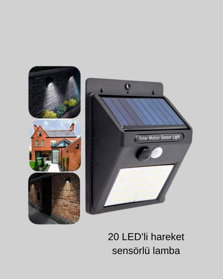 20 LED Güneş Paneli Aydınlatma – Fotoselli ve Hareket Algılamalı Dış Mekan Duvar Lambası - Lisinya