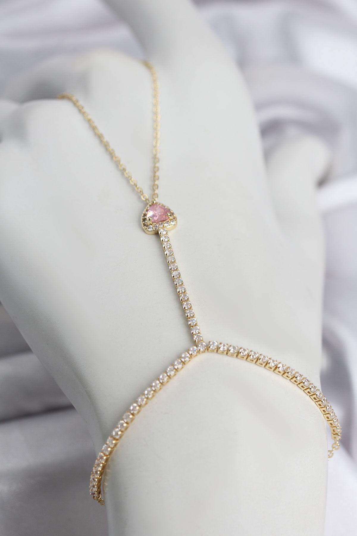 Gold Renk Pirinç Zirkon Taşlı Pembe Kalp Model Şahmeran - Lisinya