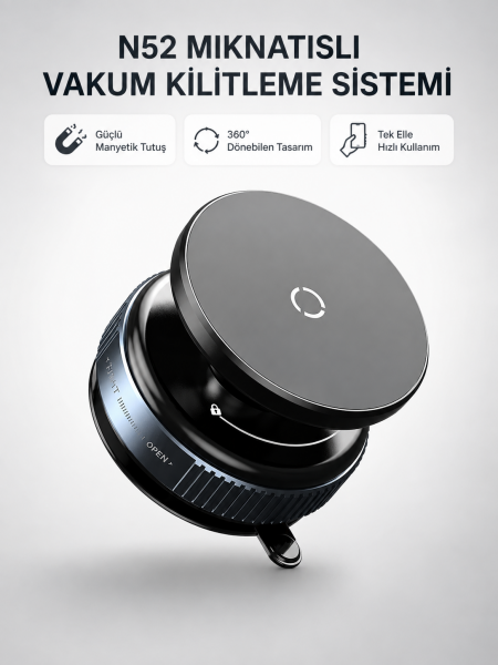 Mıknatıslı Araç Telefon Tutucu Vakum Teknolojili 360° Ayarlanabilir - Lisinya