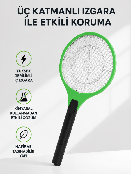 Yüksek Gerilimli Elektronik Sinek Raket – Sessiz, Kimyasız ve Güvenli Kullanım - Lisinya