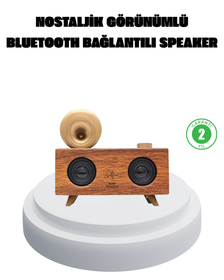YamanHobi Çift Hoparlörlü Gramofon Bluetooth Hoparlör 90 dB 1800 mAh Turuncu