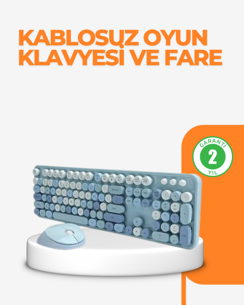 Kablosuz Retro Klavye ve Mouse Seti – 104 Tuşlu Sevimli Tasarım - Lisinya