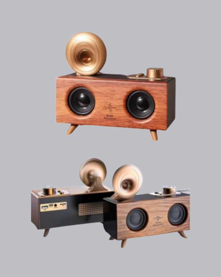 YamanHobi Çift Hoparlörlü Gramofon Bluetooth Hoparlör 90 dB 1800 mAh Turuncu
