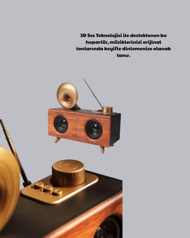 YamanHobi Çift Hoparlörlü Gramofon Bluetooth Hoparlör 90 dB 1800 mAh Turuncu
