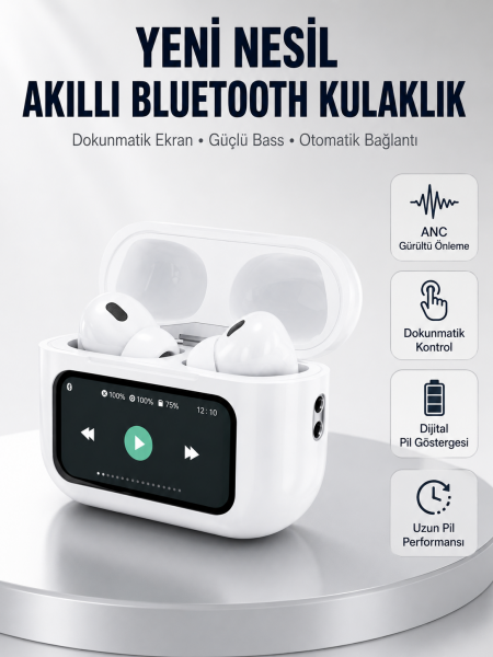 Dokunmatik Ekranlı Bluetooth Kulaklık ANC Gürültü Önleme Suya Dayanıklı Yeni Nesil
