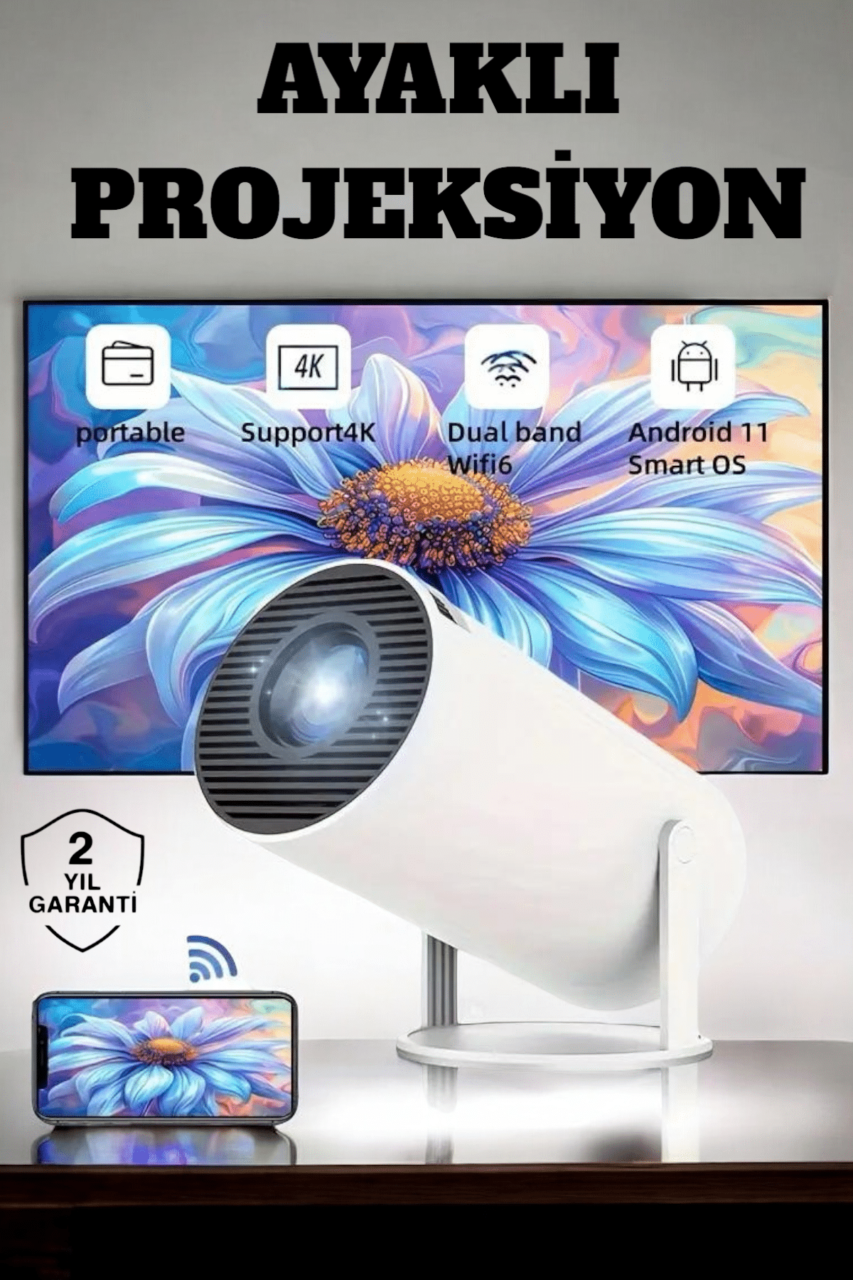 130 İnç Geniş Ekran ve 4K Destekli Full HD Projeksiyon Cihazı - Lisinya