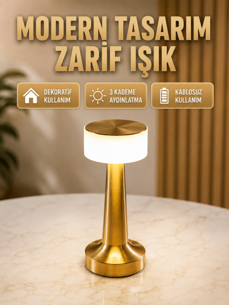 Touch Gece Lambası – Dokunmatik Kontrol, Kablosuz Kullanım, Metal Gövde Yeni Nesil (Kopya) - Lisinya