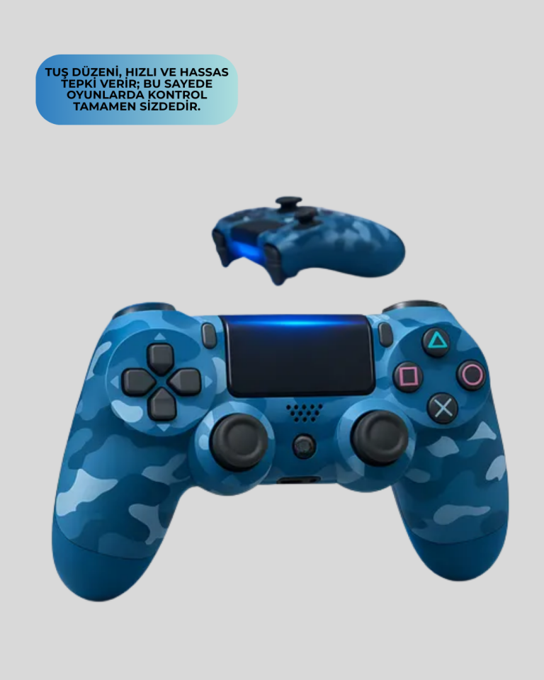 PS4 Uyumlu Kablosuz Oyun Kolu Ergonomik Çift Titreşimli - Lisinya