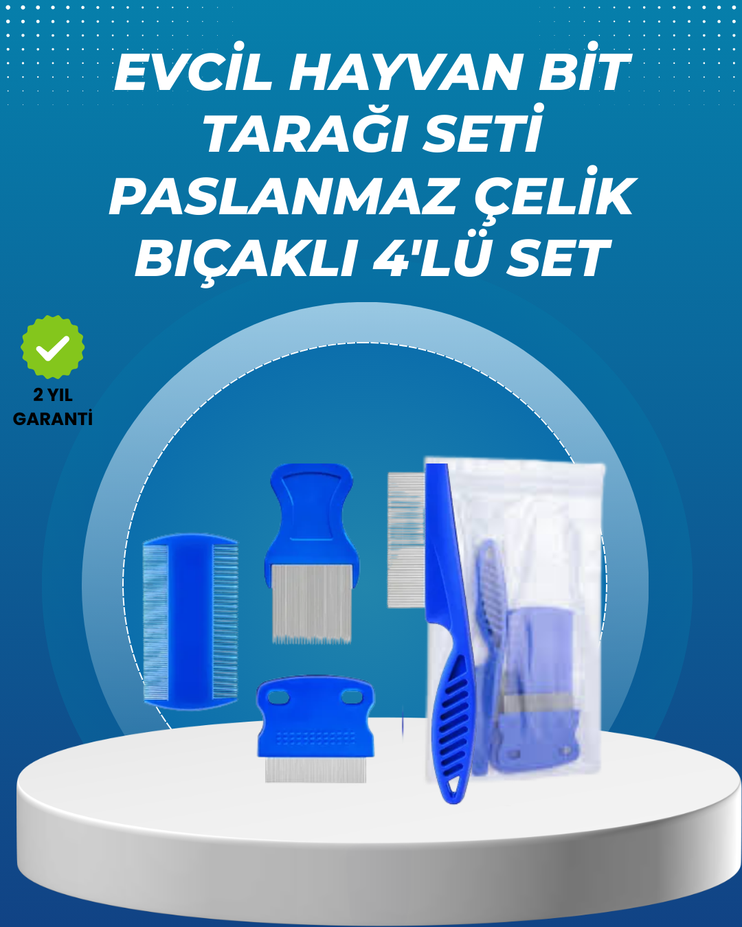 Kedi, Köpek ve Küçük Hayvanlar İçin 4 Parça Ergonomik Tarak Takımı - Lisinya